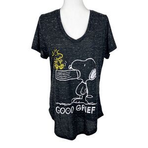 Peanuts Snoopy Shirt Women Extra Large Grey Short Sleeve Woodstock Good Grief
